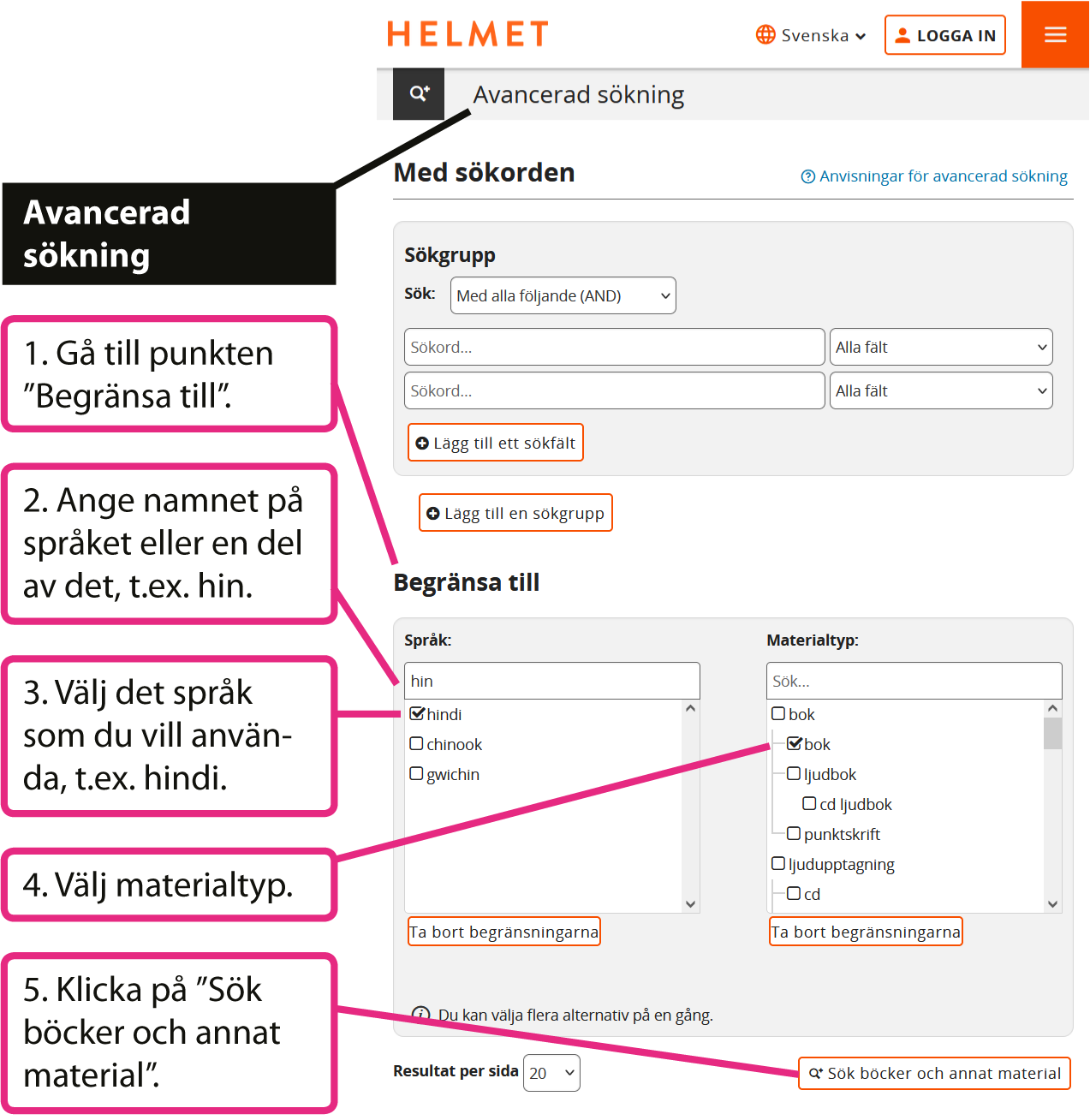 Helmets avancerade sökning